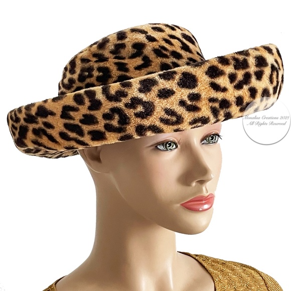Leopard Hat by Marshall Field & Company Faux Fur Vintage 60s Wide Brim Retro - Picture 1 of 10